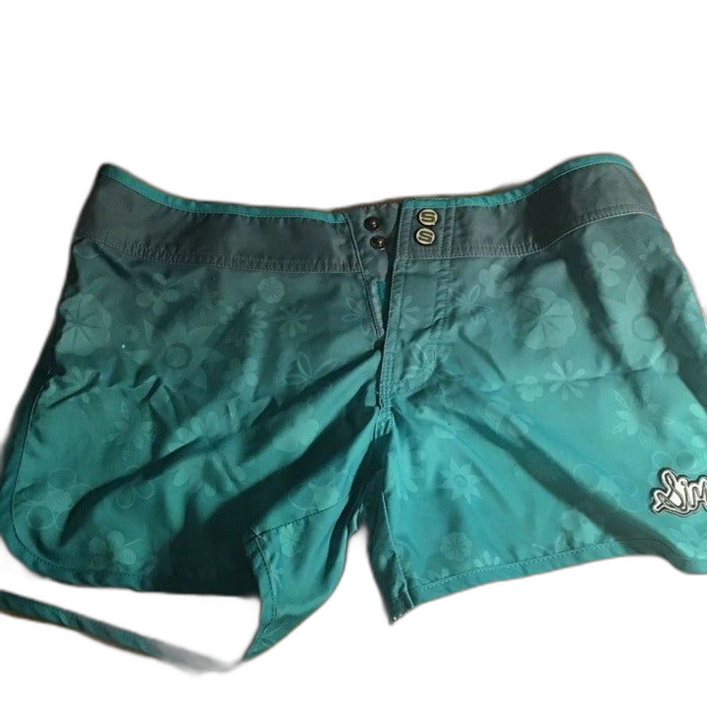 NWT SIMS Women's Teal Floral Board Shorts Surf Swim Trunks - Size 5